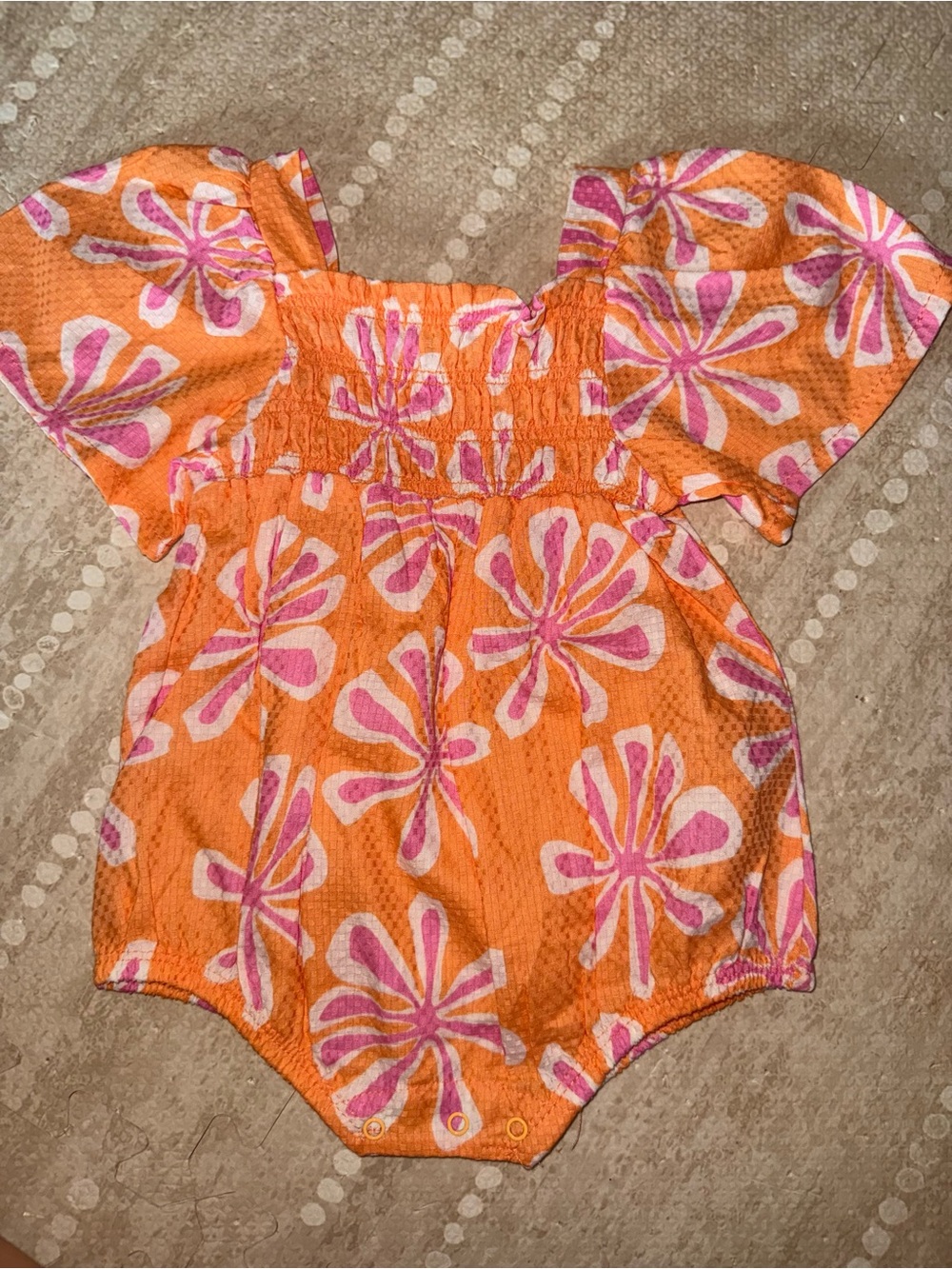 Jessica‎ Simpson Orange Floral Smocked Romper with Pink Accents